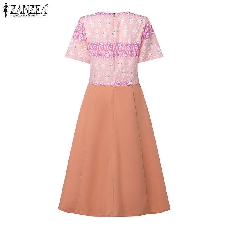 ZANZEA Women Casual Round Neck Summer Short Sleeve Print Dress