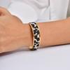 Modisches Plüsch-Leopardenmuster Breites Armband für Damen, 18K Goldfarbener Edelstahl Offener Armreif, Charm Luxus Schmuck