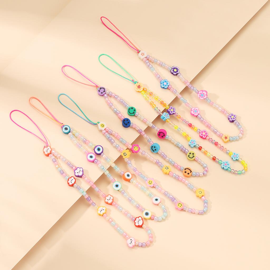 Creative handmade colored acrylic beaded mobile phone chain ins personalized soft pottery wrist anti-loss pendant pendant