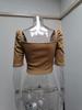 Women's Spring New Women's Simple Square Neck Puff Sleeve Top Women's Short Sleeve
