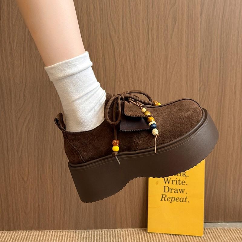 Fashion Lace-up Trifle Platform Single Shoes Women's 2025 New British Style Small Heightened Loafers