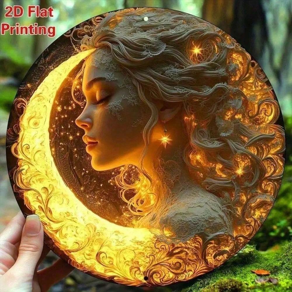 Vintage Moon Goddess Aluminum Metal Sign 8x8 Inch Wall Art Home Decor разноцветный