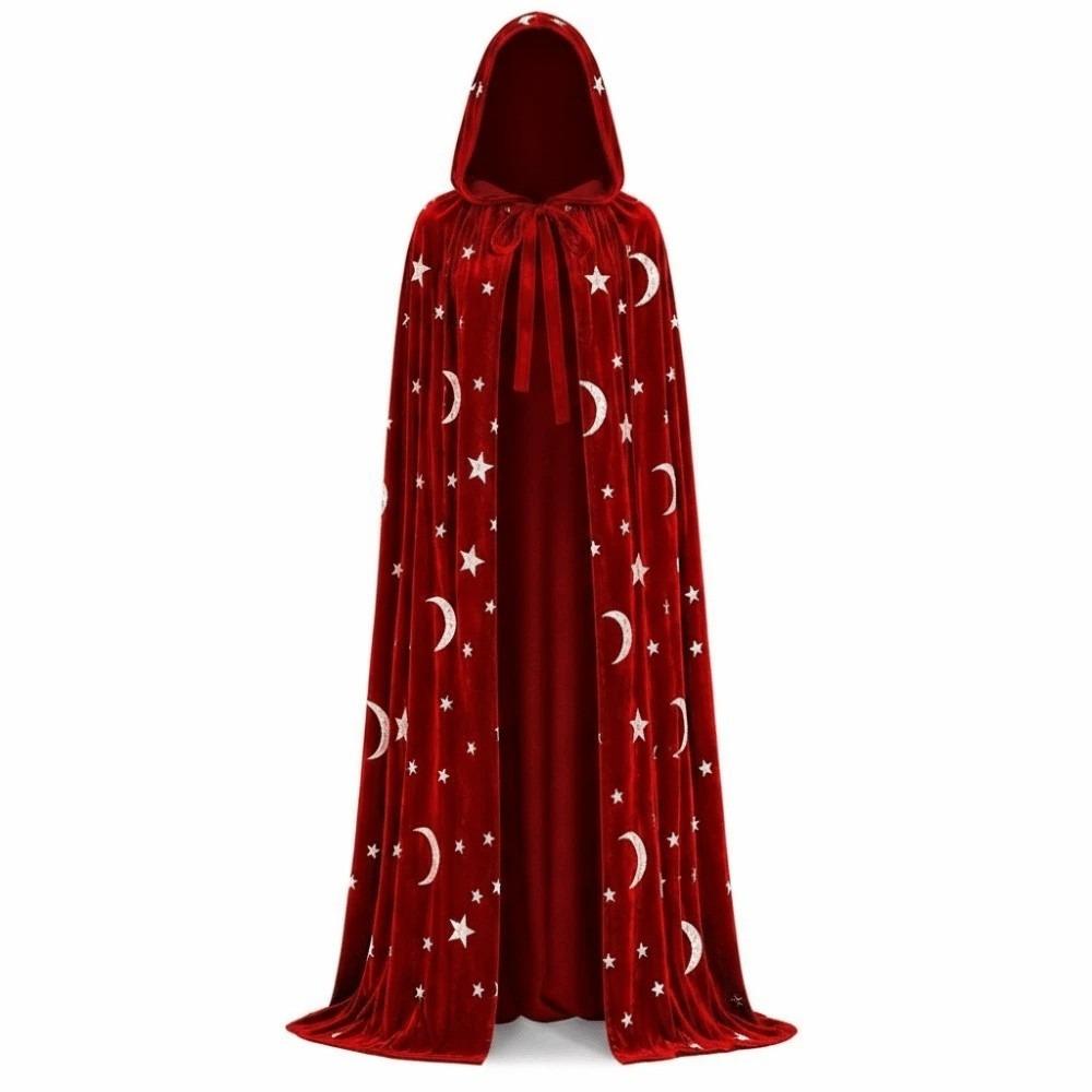 Soft Fabric Velvet Hooded Cloak Tie Up Closure Gothic Party Apparel Costume Robe Halloween Night