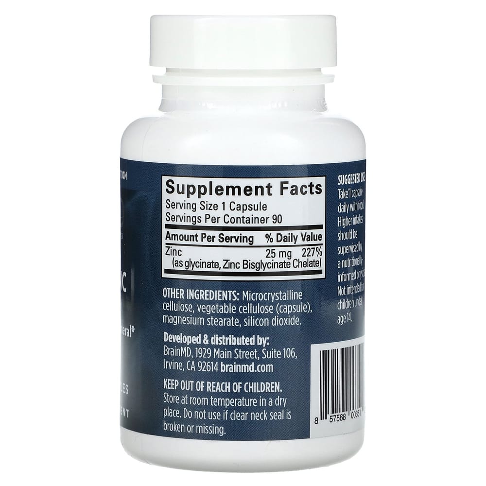 Neuro Zinc (Zinc Bisglycinate Chelate) 25mg Veggie Capsules, 90 Count