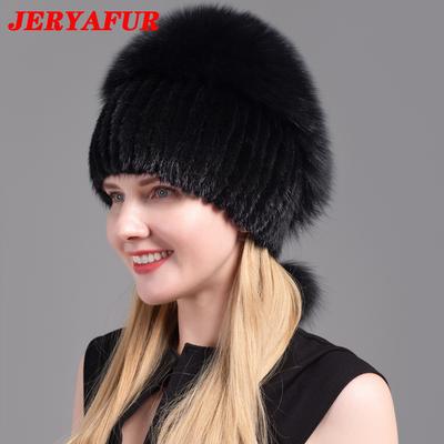 Chapeaux de fourrure pour femmes moelleux hiver chaud tricoté chapeaux de fourrure de vison naturel haut tendance chapeaux chapeaux de fourrure naturelle pour femmes