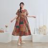 DIMANAF 2025 Women Plus Size Summer Dress Casual Floral Dress Basic Vintage Loose Long Dress Maxi