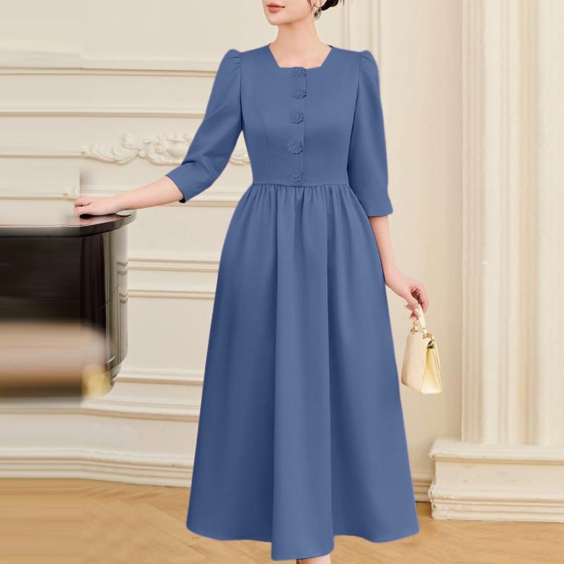 ZANZEA Women Casual Square Collar 3/4 Sleeve Long Dress 2XL синий