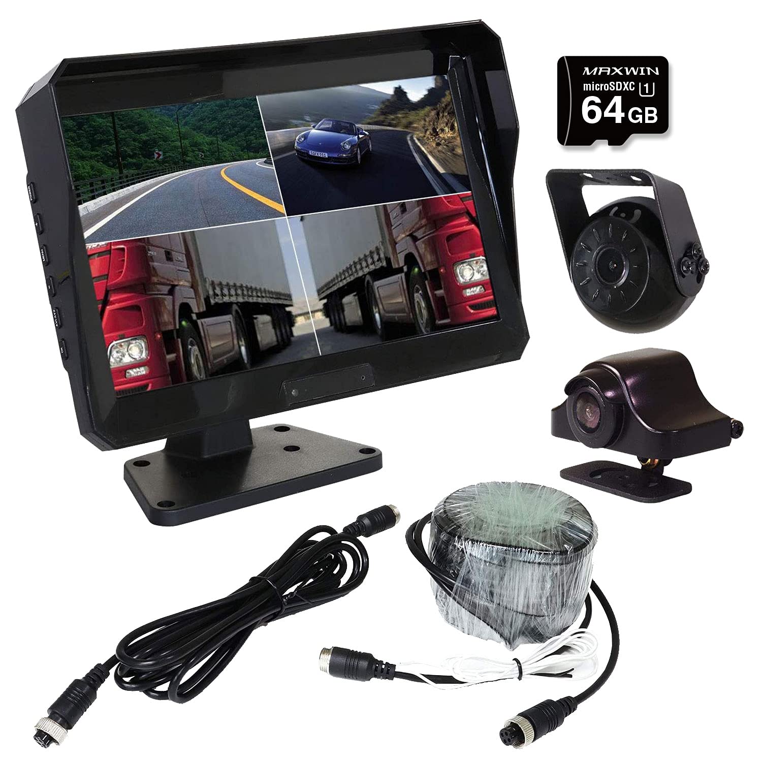 

rearview monitor with simultaneous recording including a backup camera and front split IPS split backup night normal and mirrored image set 6-piece