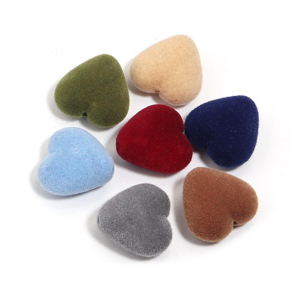 10pcs/lot Acrylic Velvet Heart Beads Colorful Love Heart Loose Beads For Jewelry Making DIY Necklace Earrings Phone Key Chain