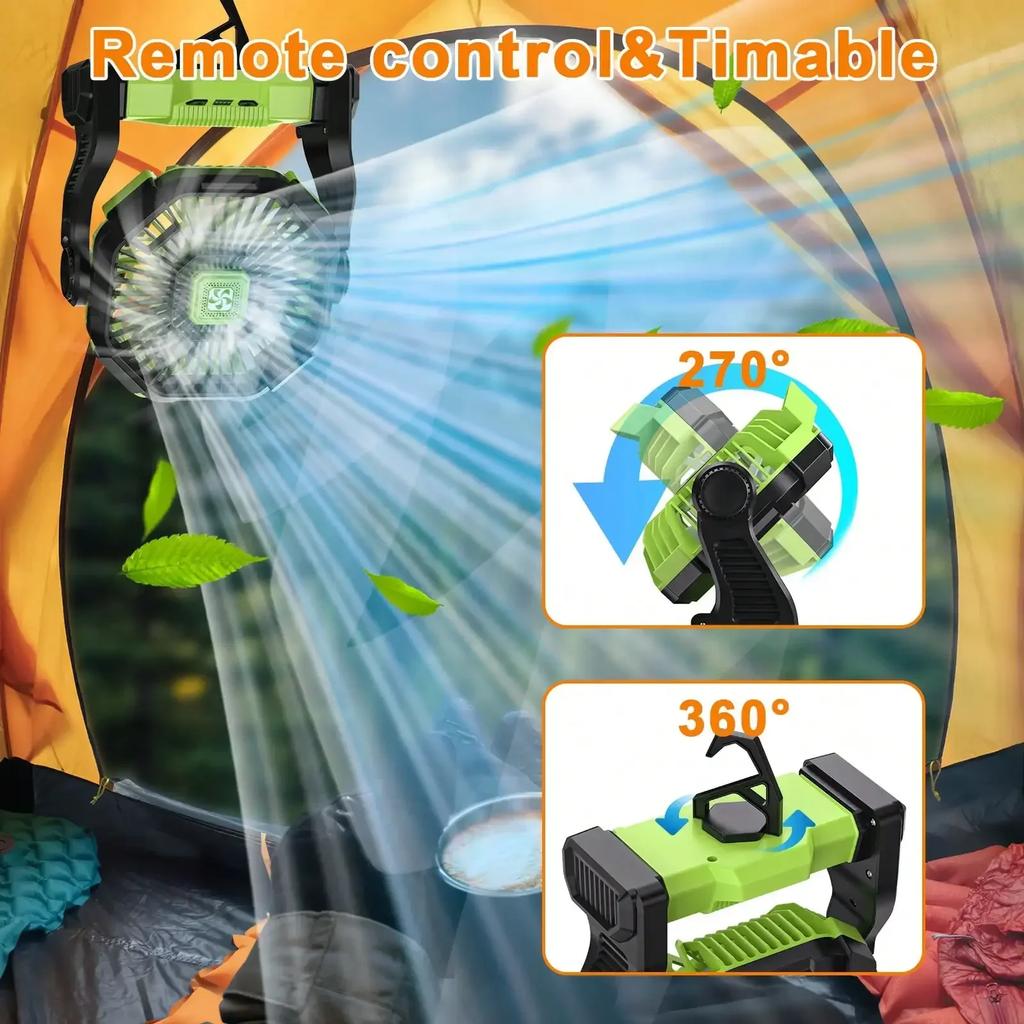 Portable Camping Fan With LED Light - 20000mAh Rechargeable Battery, Adjustable 270°/360° Design For Tents