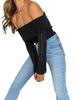 Women Y2k Fairy Off Shoulder Long Sleeve Top Tee Slim Fitted Crop Tops Basic T-Shirts Pullover Blouse Streetwear