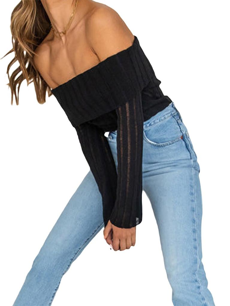 Women Y2k Fairy Off Shoulder Long Sleeve Top Tee Slim Fitted Crop Tops Basic T-Shirts Pullover Blouse Streetwear