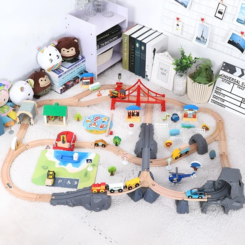 Cave Zoo Wooden Train Track Set Compatible with All Brand Wooden Track Train Toys Railway Train Tracks Toys for Children Gift