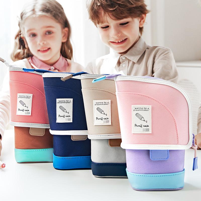 Retractable Large-Capacity Pencil Case for Girls and Boys, Vertical Style, Children's Stationery Box