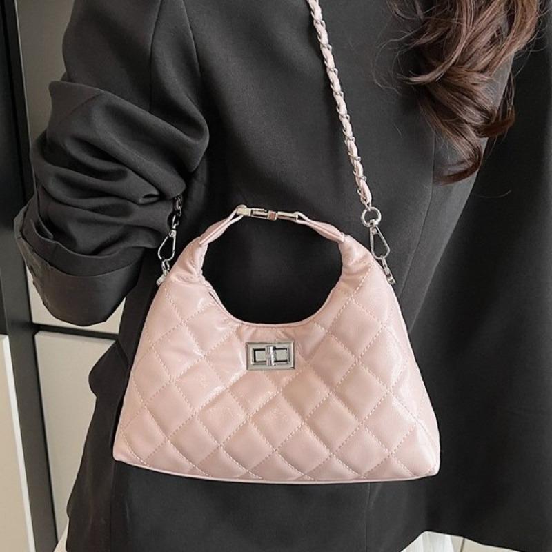 Stylish Simple Versatile Trend Niche Design Rhombus Lock One Shoulder Crossbody Handbag