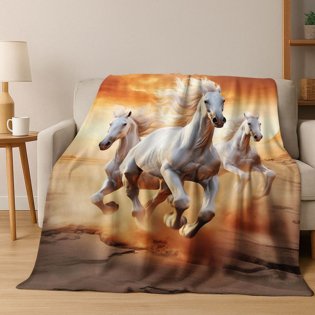 Dream Gallop Steed Kůň Mustang Kreslené Umění Flanelová Přikrývka, Útulná Měkká Dekorační Přikrývka pro Domácí Ložnici Postel Pohovku Kryt Dárek Děti