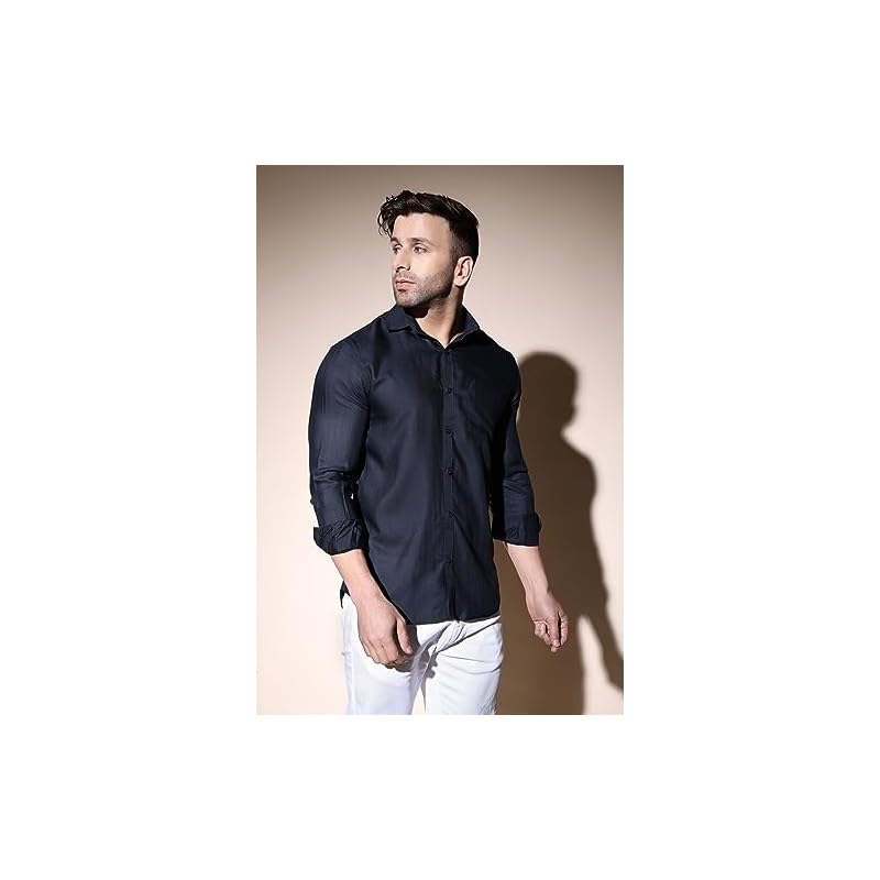 DHRUVI TRENDZ Mens Cotton Blend Men' Casual Shirt Regular Fit Western (DTMS6022_Black_S)
