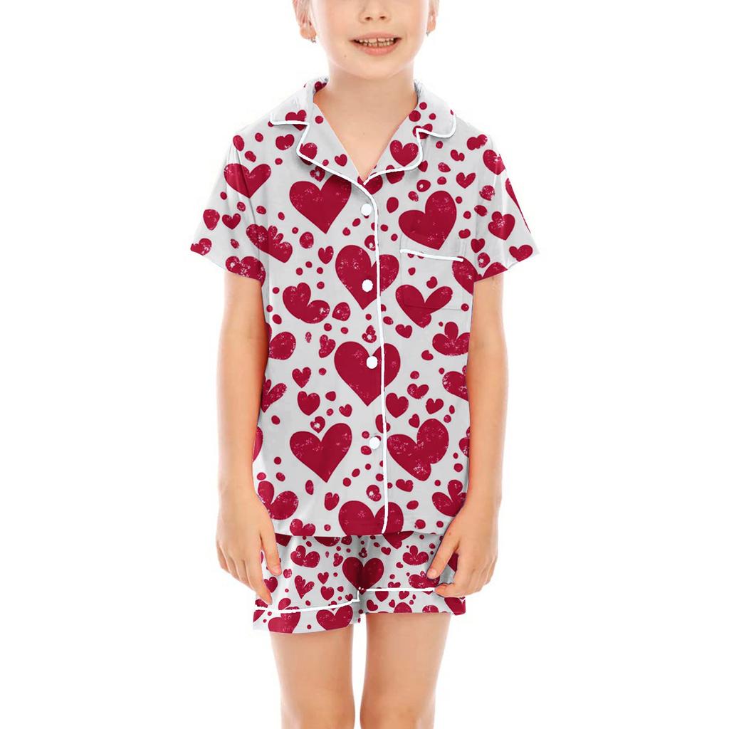 Children Pajamas Fashion Two-Piece Shirt Shorts Set Soft Holiday Casual Clothing Set