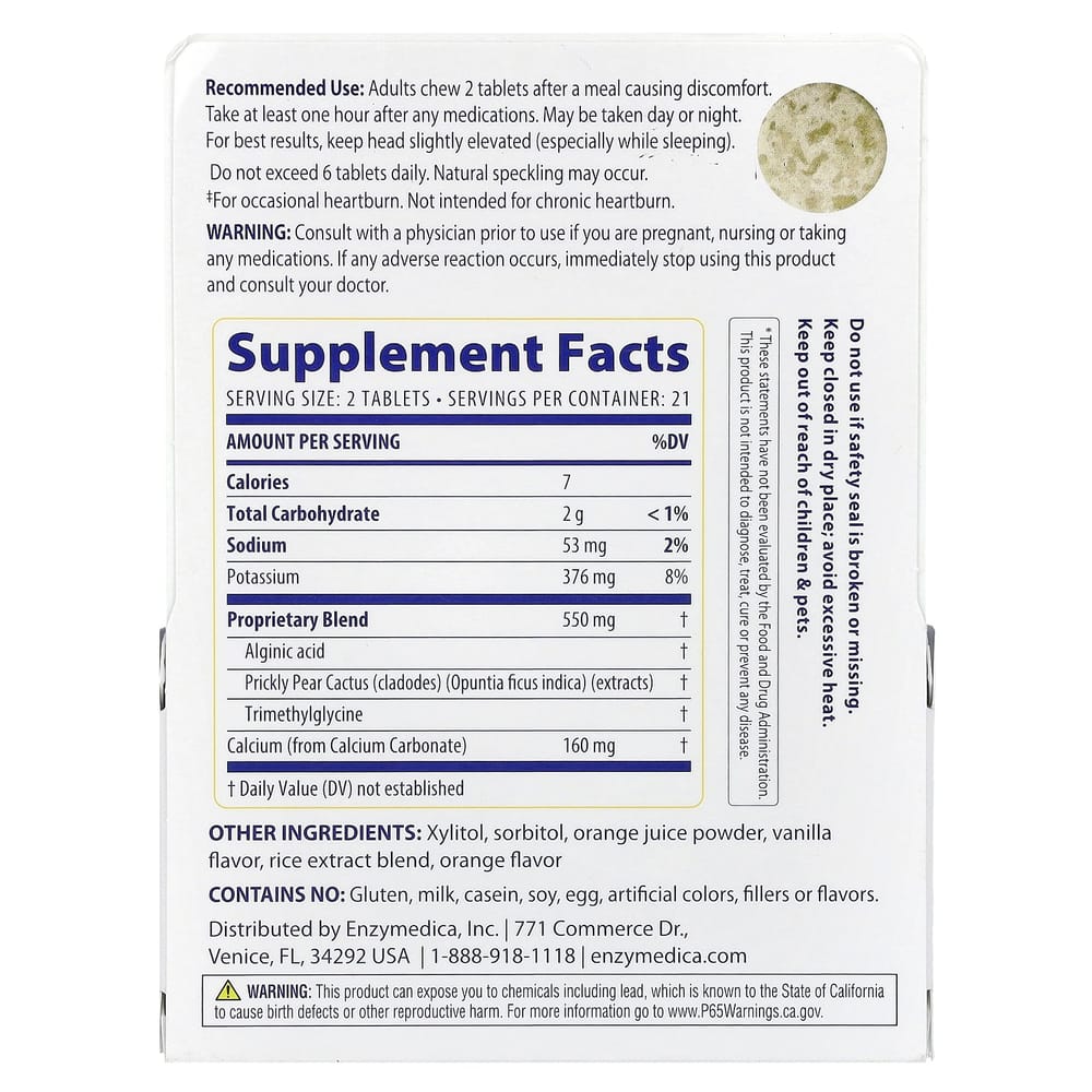 Enzymedica Heartburn Soothe Orange Vanilla 42 Tablets