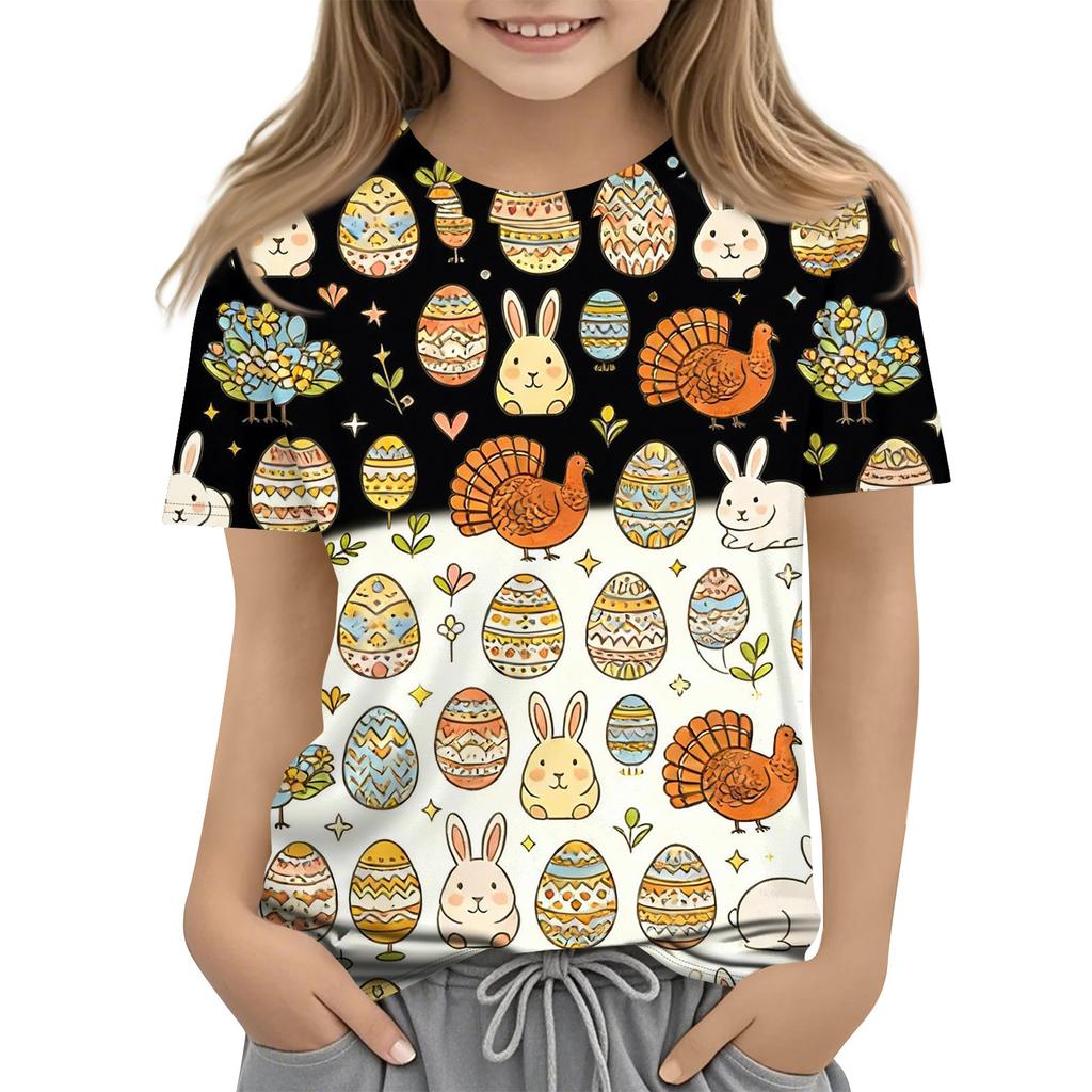 Children's Easter Printed Round Neck Short Sleeved Casual T-shirt