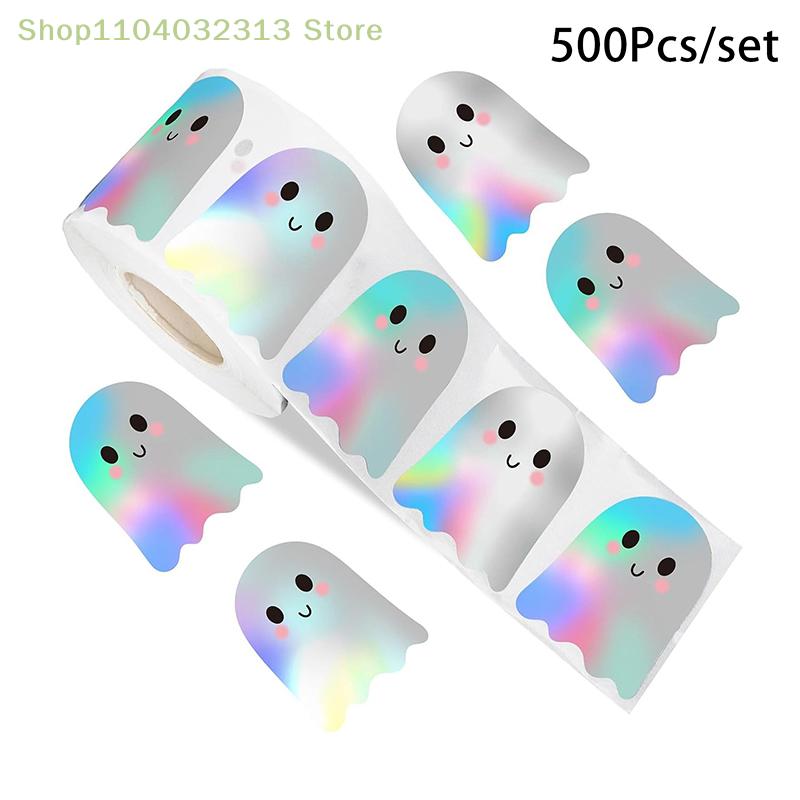 1/500pcs Halloween Ghost Stickers Roll Ghost Decorative Self-Adhesive Paper Decals For Halloween Party Floor Wall Stickers