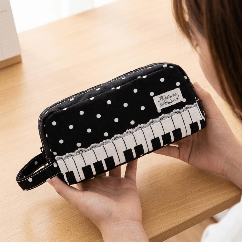 Met Handvat Piano Potloodtasje Kant Pen Tas Kawaii Stippen Potloodtasje Bureau Opberging