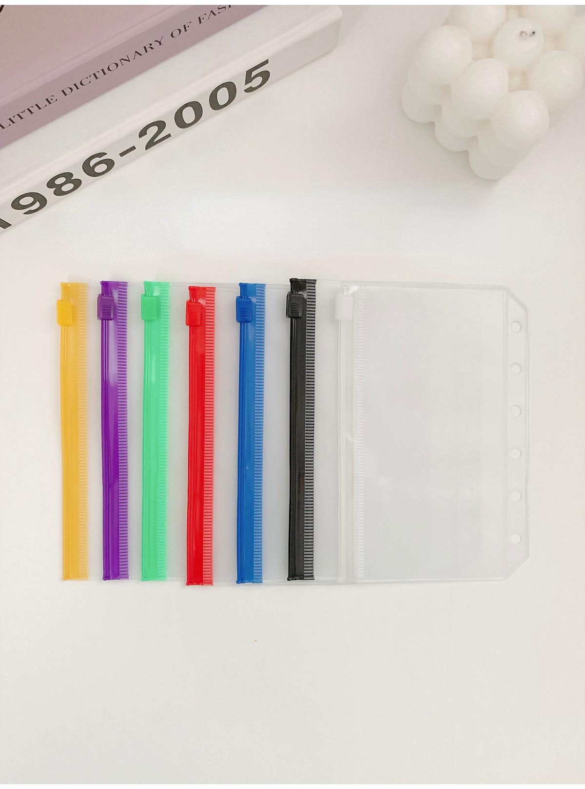A7 Colorful Binder Zipper Folders For 6-Ring Notebook Binder Transparent Loose Leaf Document Filing Bags (purple,A7)