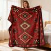 2D Flat Printing Red Geometric Rug Vintage Pattern Textile Blanket Machine Washable with Floral Design for Couch Office Naps Campi
