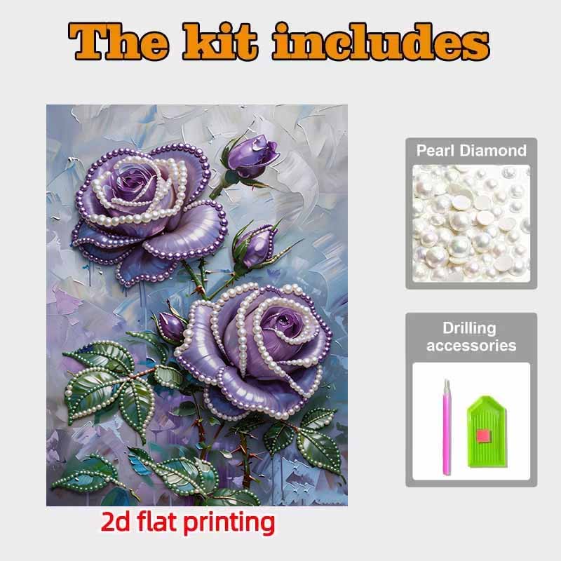DIY Purple Rose Pearl Diamond Art Kits Without Frame 30x40cm Gem Art Diamond Painting Kits for Adults/Beginners Gift Idea Home Wall Decor