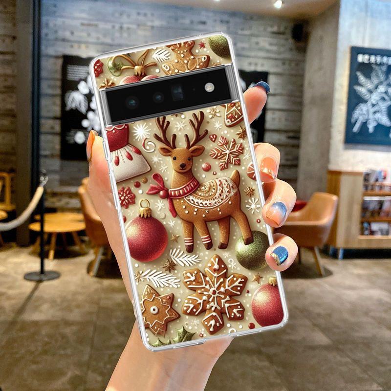 

Phone Case Cover for Google Pixel 9 8 7 6 5 4 4XL 7A 6A 5A 4A 3A Pro XL 5G Transparent Soft TPU Shell New Year Christmas Pattern for Pixel 8