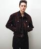 Noirer Velvet Two-Tone Trucker Denim Jacket (Wine)