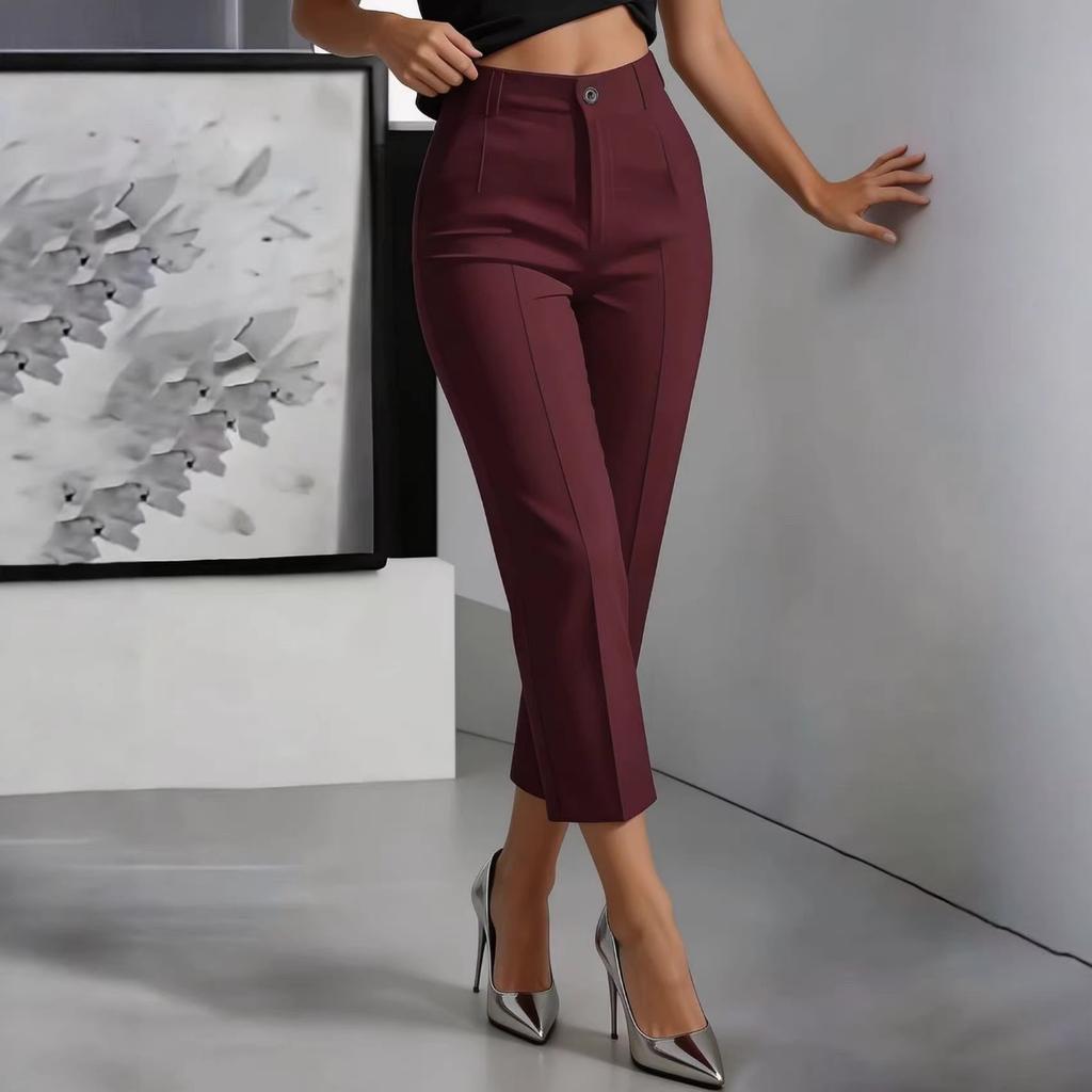 New High-Waisted Slimming Cropped Suit Pants, Business Casual Commuter Trousers for Women, Versatile European & American Style