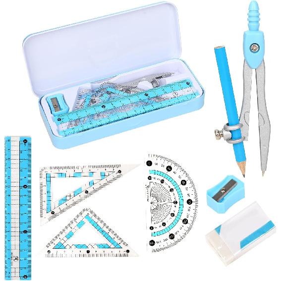 Compass Geometry Tool Geometry Set Drafting Drawing Compass and Protractor Set with Box Math Geometry Compass for Geometry Metal Compass Geometry Kit