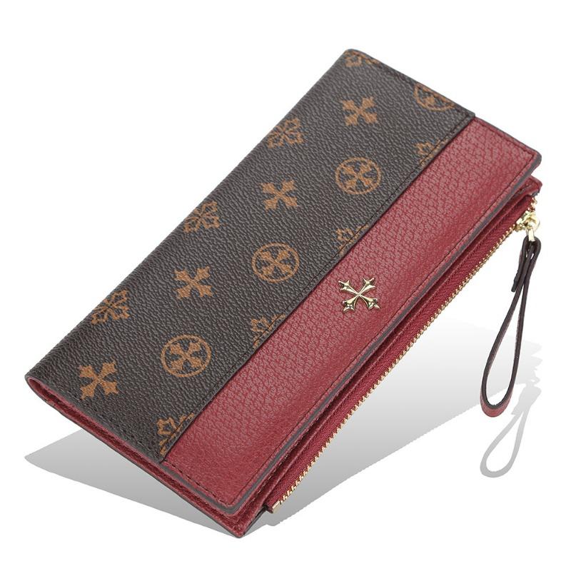 Four-leaf clover women's wallet, fashionable and large-capacity long multi-card buckle retro-printed high-end clutch bag.