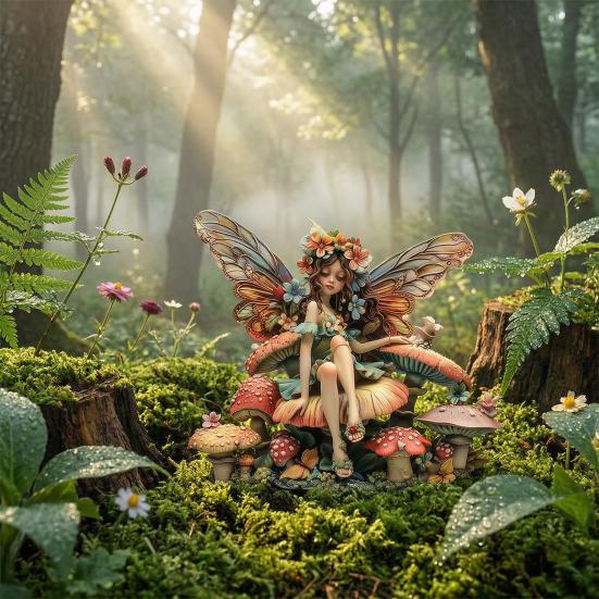 Fairy Sitting On Mushroom Garden Decor, Acrylic Elf Garden Sign with Ground Stake, Decorative Fairy Garden Stake for Outdoor Yard Lawn Patio