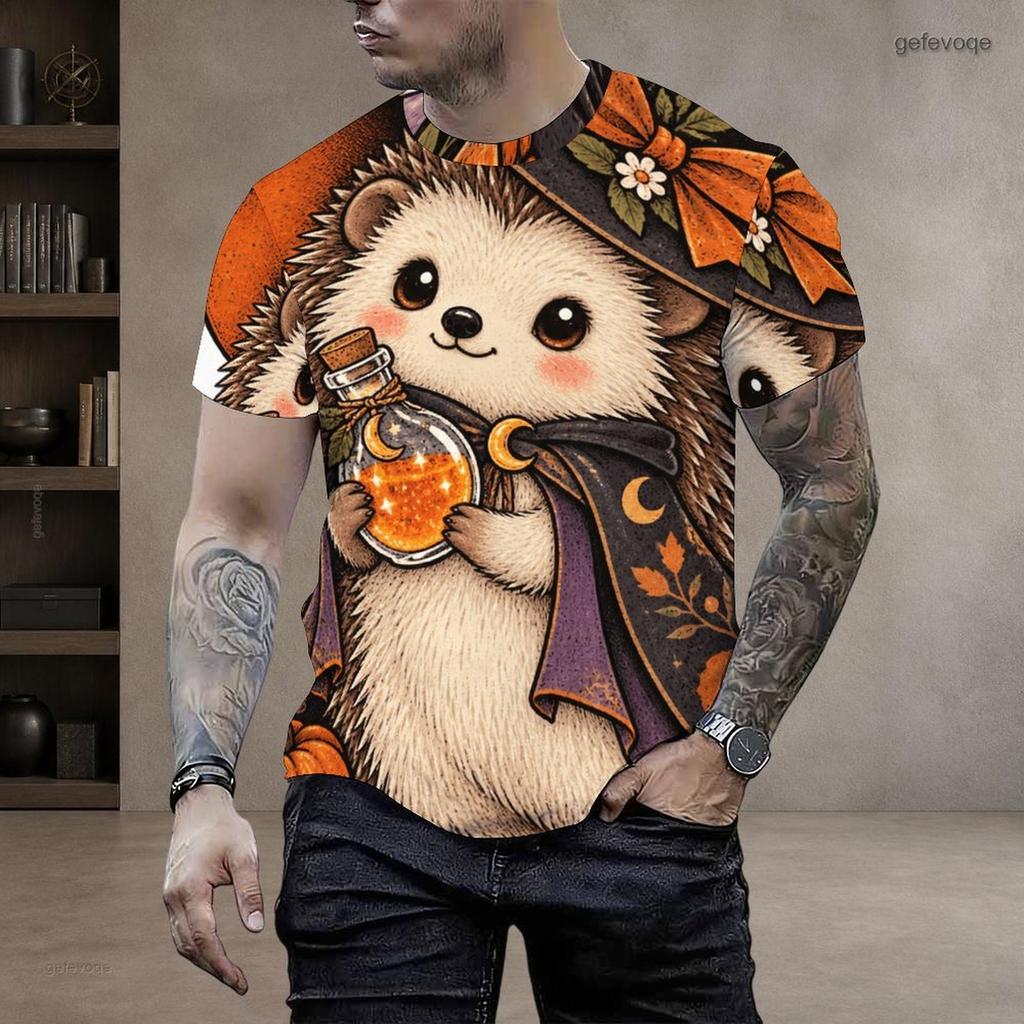 Men Plus Size Round Neck Short Sleeve T Shirt Halloween Sloth Printed Casual Tops