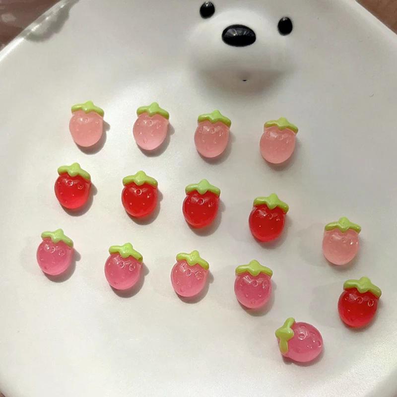 10pcs Resin Mini Cherry Strawberry Nail Art Flat Back Stone Figurines Scrapbook DIY Jewelry Decor Crafts