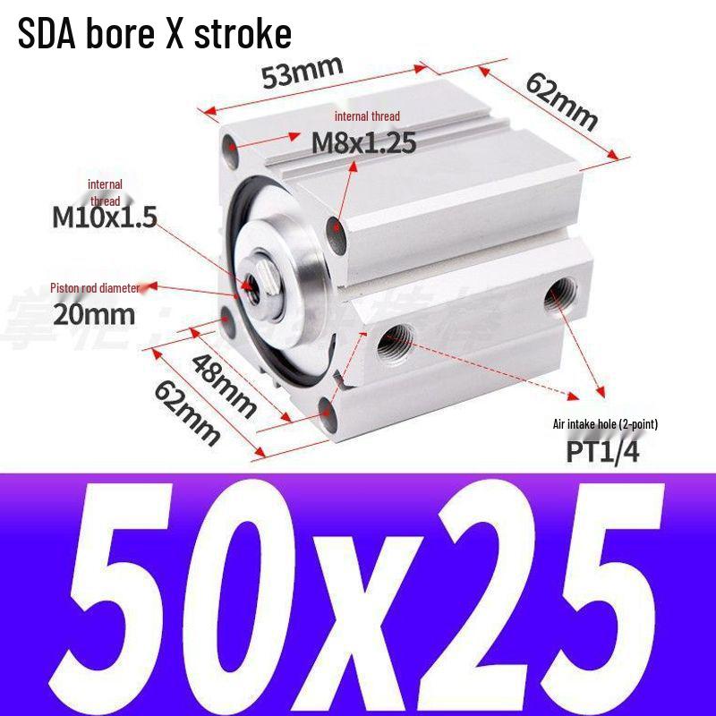 SDA Mini Pneumatic Cylinder, High Thrust, Thin Type, Bore Sizes 20/25/32/40/50