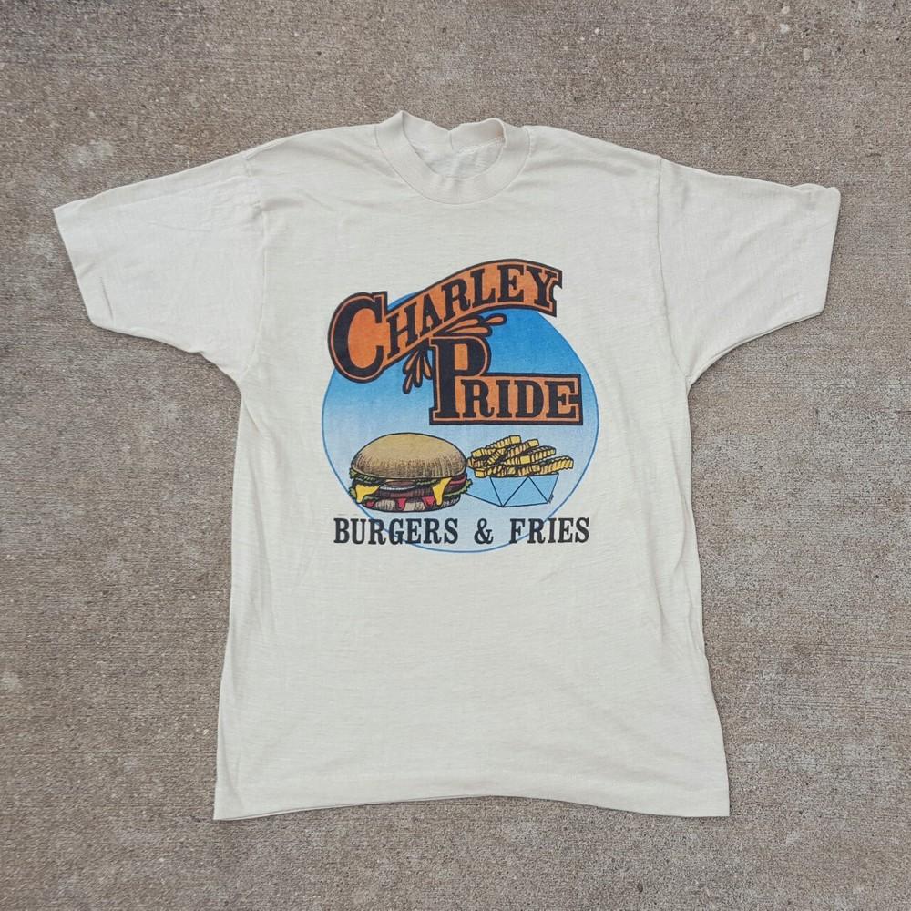 VTG 1978 BURGERS & FRIES CHARLEY PRIDE T-Shirt White Unisex S-234XL Unisex T-Shirt M