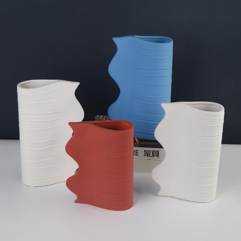 

Ceramic Vase Wavy Stripe Abstract Geometric Flower Arrangement Handicrafts Ornaments Flower Vase Home Decoration Vases Pots