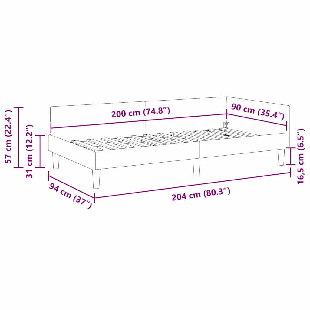 Corner Bed Frame Black 90 X 200 Cm Fabric