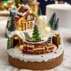 Resin Holiday Home Decor 2Pcs Christmas Train Music Box with Rotating Light, Snow Village Carousel Decorative Ornaments Ornament, Battery/USB Powered