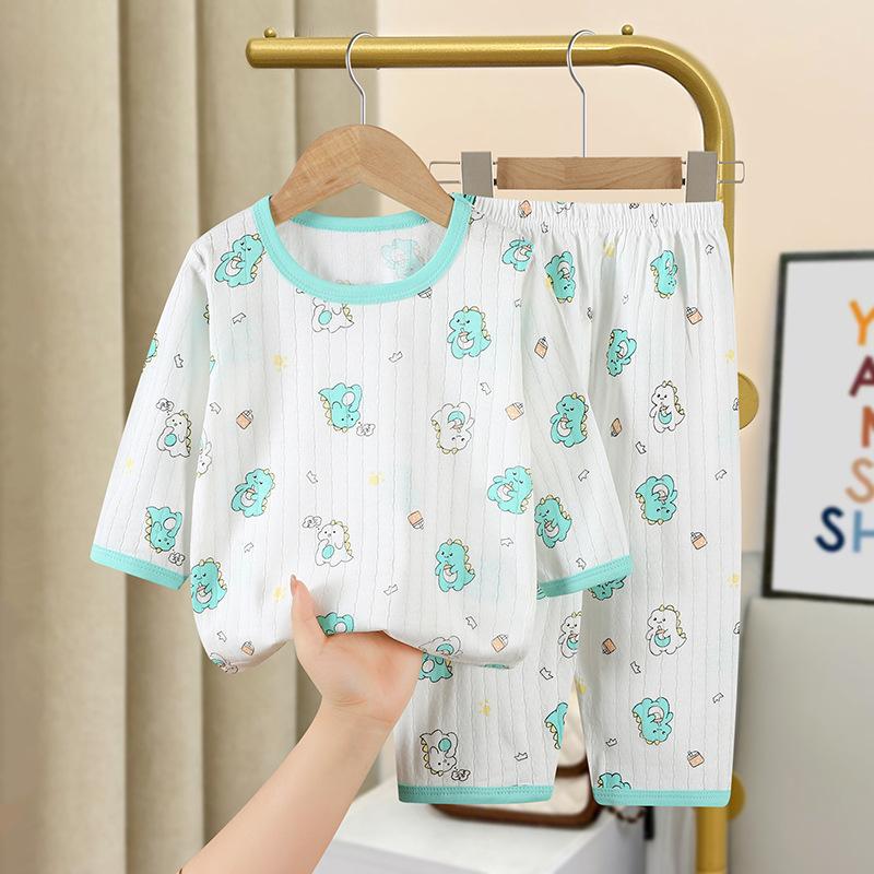 Cotton Kids Clothes Three Quart Sleeve Home Sleepwear Children's Clothing Boy Girl Autumn Winter Tops Pants Suits Children Sets