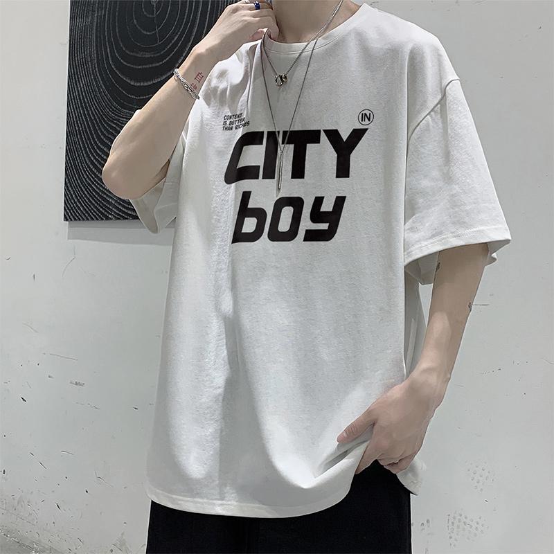 100% Cotton Printed Short Sleeve T-shirt Men's Half-sleeved Men's Fashion Brand Ins American Loose Body Shirt Men's Top
