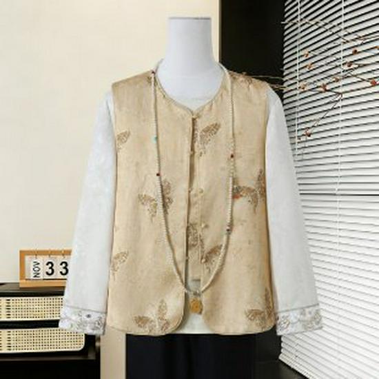 Modern Chinese Style Women s Vest - Elegant Spring 2026 Tang Suit, Age-Reducing, Fashionable Top 4XL хаки