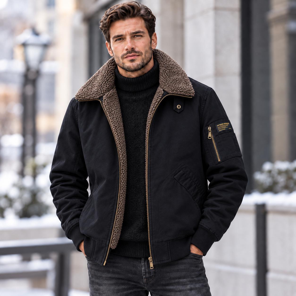 Men Winter Sherpa Lined Bomber Jacket