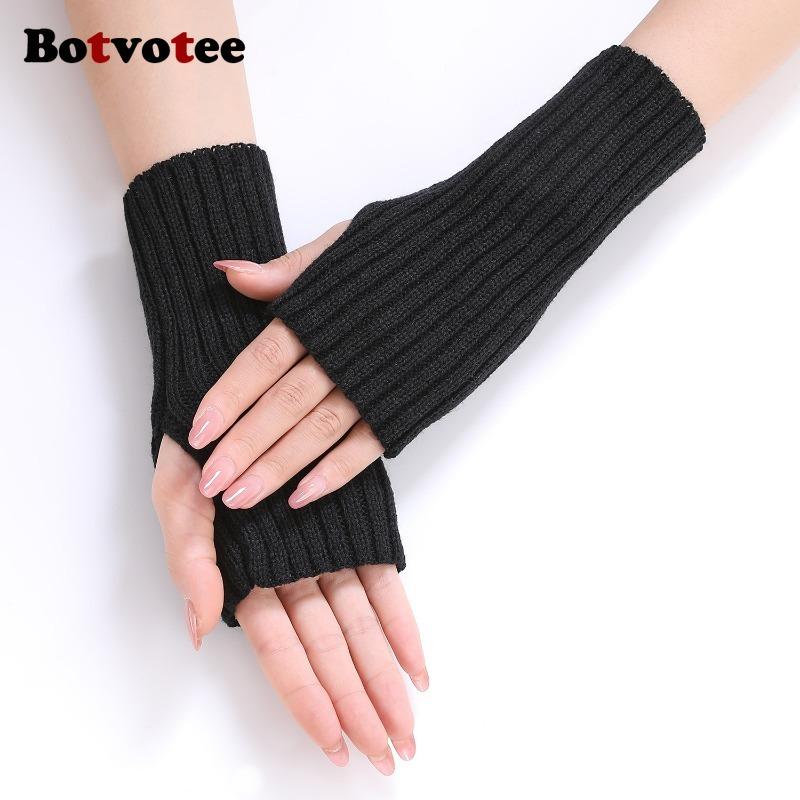 Botvotee Y2k Accessories Sleeves for Women Arm Warmers Winter Knit Fingerless Gloves Warm Free Shipping Half Finger Arm Guard