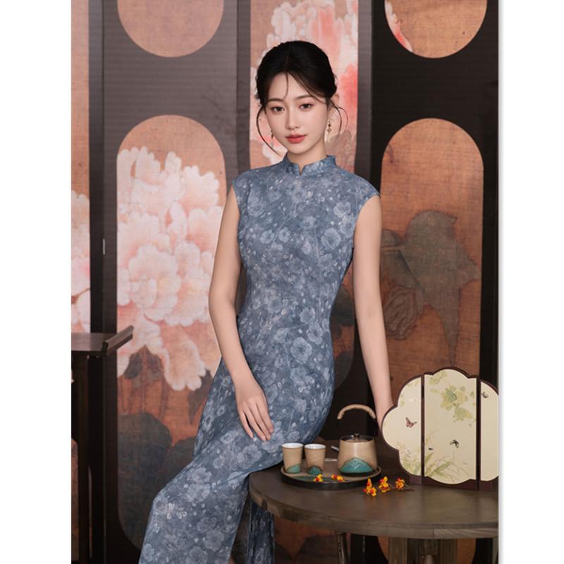 Retro Improved New Chinese Long Hong Kong Style Sleeveless Cheongsam Women's Spring and Summer New Slim and Thin Daily Wear