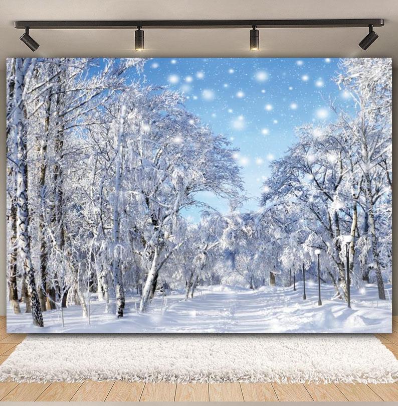 Winter Forest Scene Backdrop for Photography Snow Snowflake Xmas Tree Natural Landscape Christmas Baby Portrait Photo Background