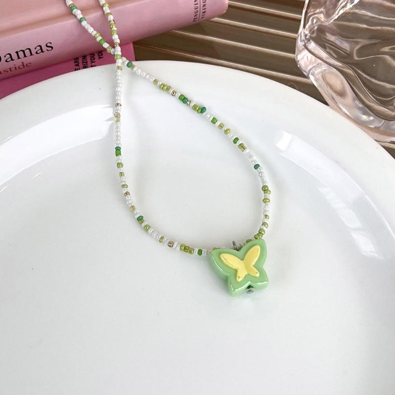 Acrylic Butterfly Beaded Necklaces Butterfly Pendant Choker Beads Chokers Party Accessories Gift for Women Girlfriends